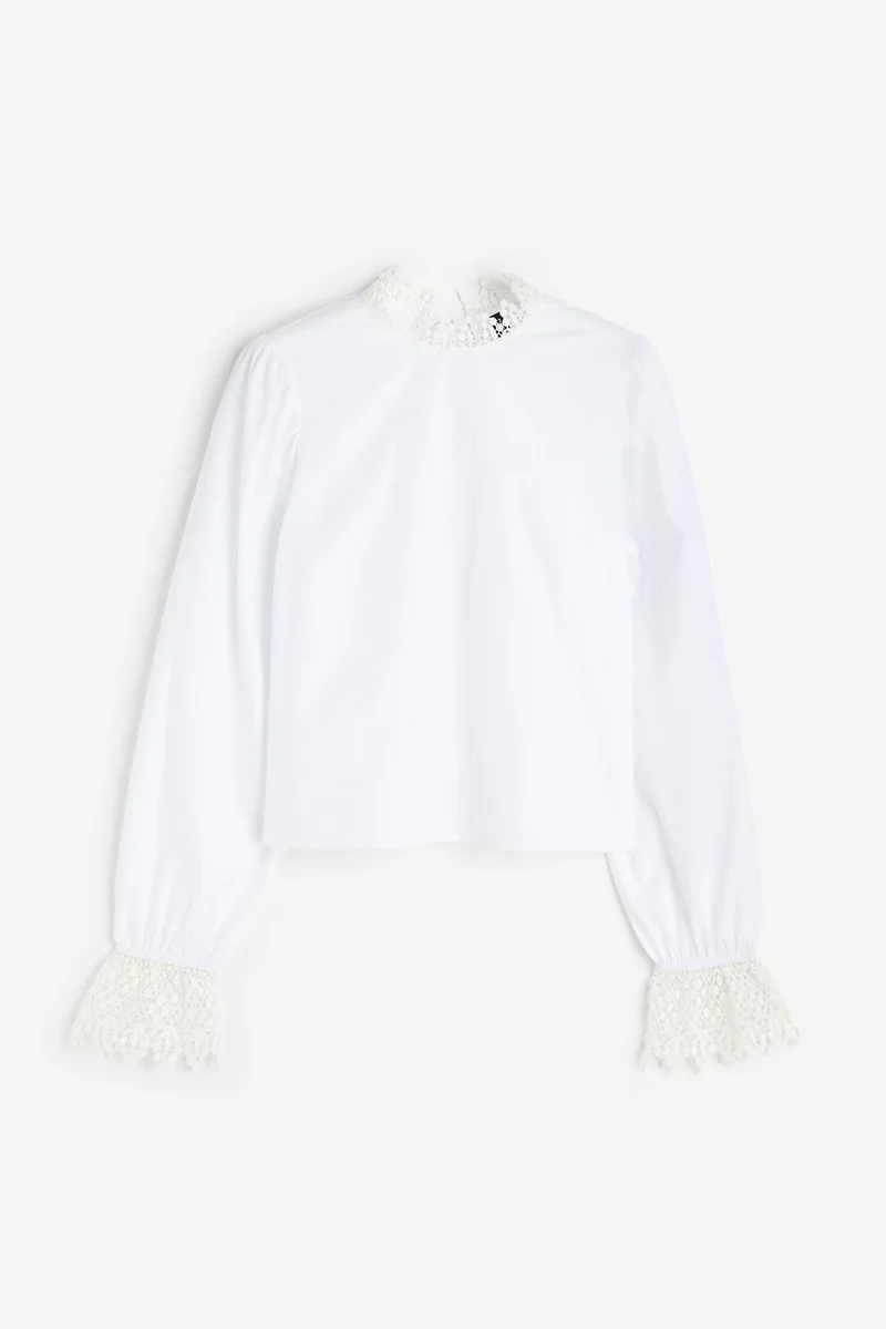 H&M Lace Trim Frill Sleeve Top