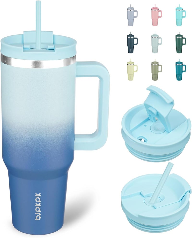 BJPKPK Tumbler With Handle 40 oz Stainless Steel Insulated Tumbler With Lid And Straw For Water Or Ice Coffee,Sky - Image 1