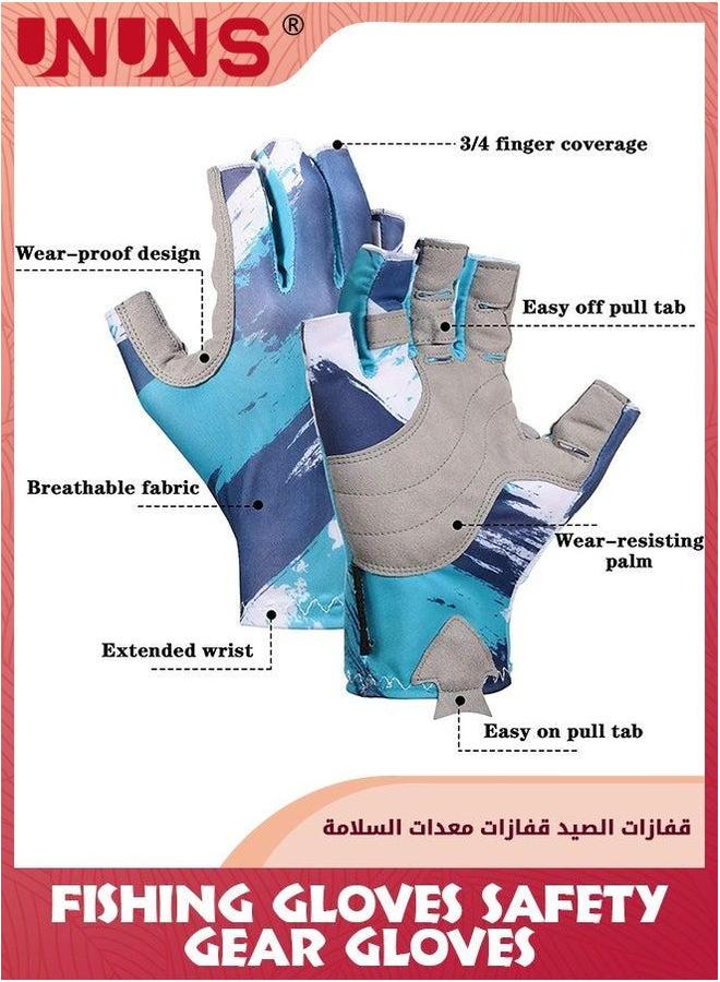 UNUNS Fishing Gloves,Fishing Fingerless Gloves For Men Women,UV Protection Sun Gloves,Breathable Non-Slip Wear-Resistant Gear Cycling Boating Surfing Hiking Kayaking-Blue M - Image 2