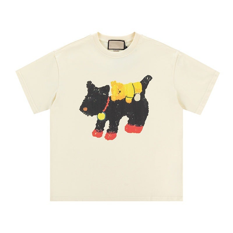 Cat With Backpack Cute Pattern Summer Casual New Short-Sleeved Top Street Style Cartoon Ins Round Neck T-Shirt - Image 2