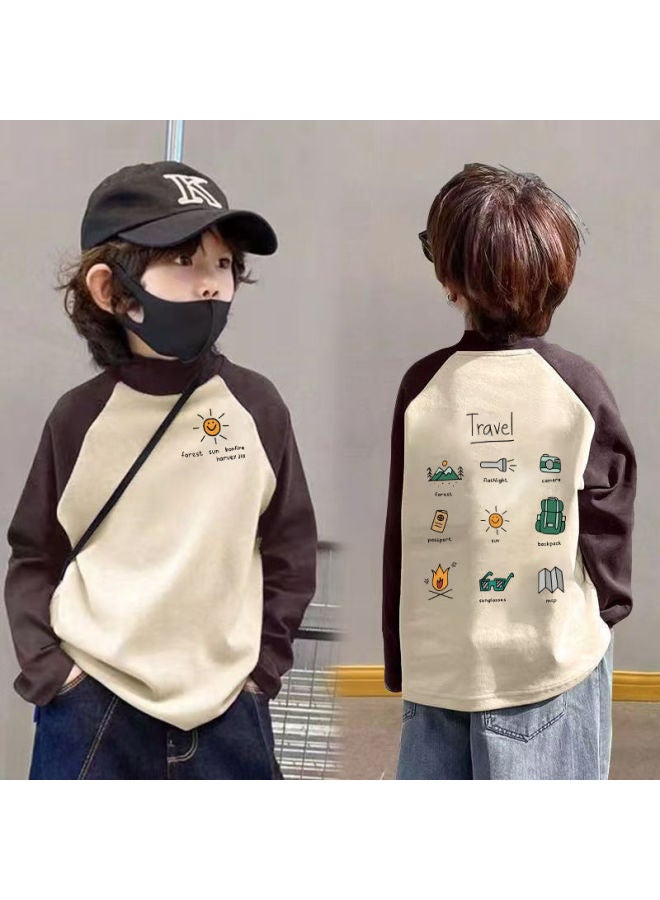 Boys' Thermal Base Layer Shirt Autumn And Winter Style Children's Long-sleeve T-shirt For Older Kids Stylish Half-high Collar Top