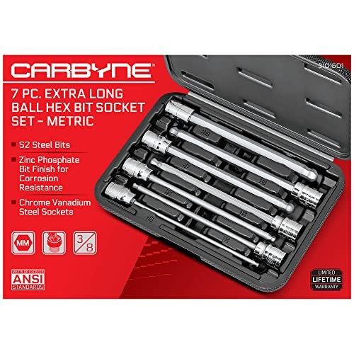 CARBYNE 7-Piece Metric Ball End Extra Long Hex (Allen) Bit Socket Set, 3mm - 10mm Sizes, 3/8 in. Drive, S2 Steel Bits, CrV Sockets • From a Family-Run Tool Company Based in the U.S.A. - Image 2