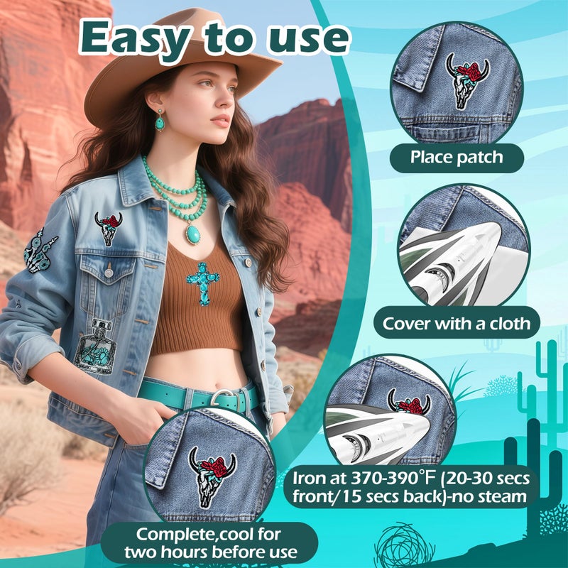 Yaveron 23PCS Western Iron On Patches Cowgirl Cowboy Embroidered Patches for Trucker Hats Jackets Backpacks Jeans - Image 4