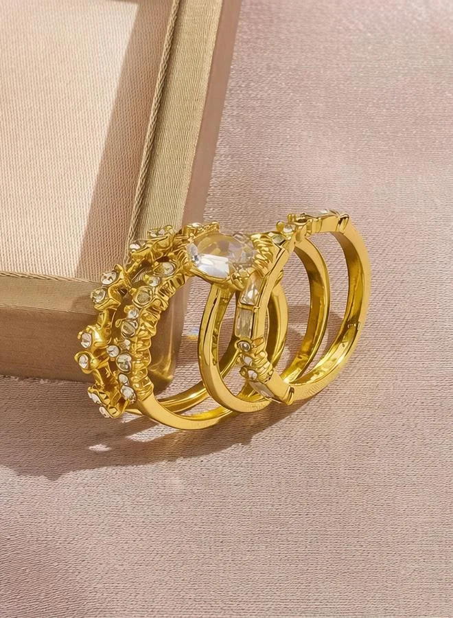Take Two Pack of 4 - Gold Tone Rhinestone Embellished Rings