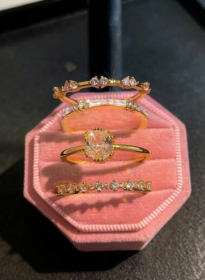 Take Two Pack of 4 - Gold Tone Rhinestone Embellished Rings