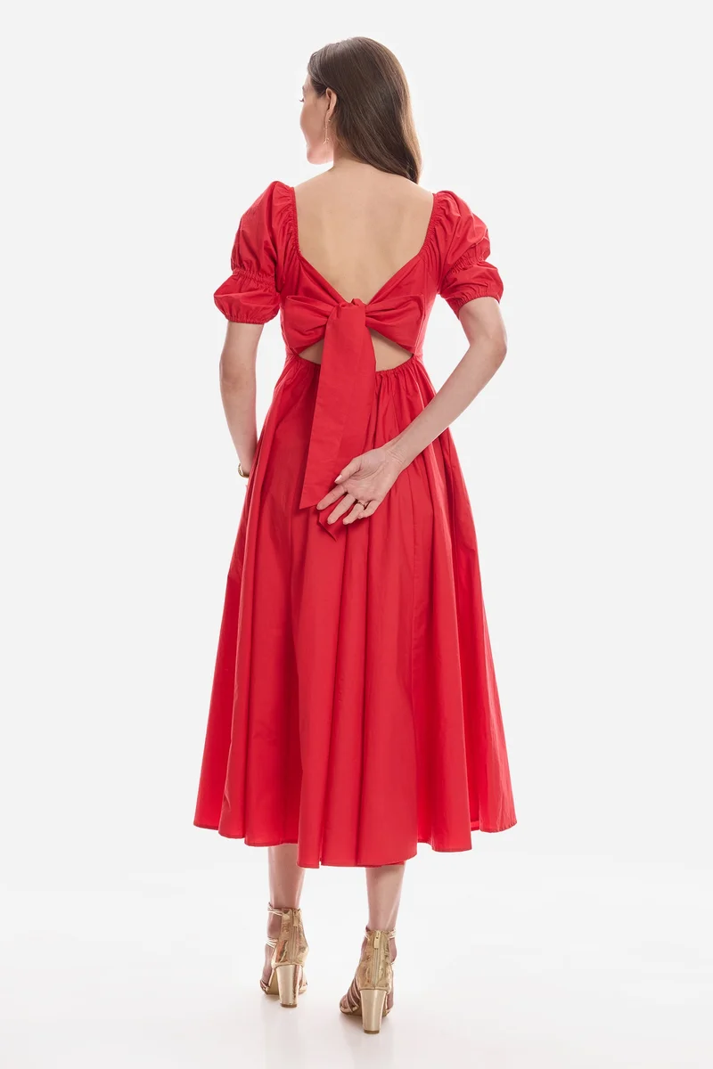 Virgio Solid Cotton Square Neck Midi Dress for Women