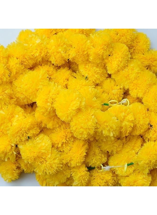 جيني مجموعة إكليل زهور القطيفة الصفراء الاصطناعية من جيني - 4 أقدام، إكليل زهور مزخرف لعيد ديوالي، والمعابد، وحفلات الزفاف الهندية، وتزيين المنازل - Image 2