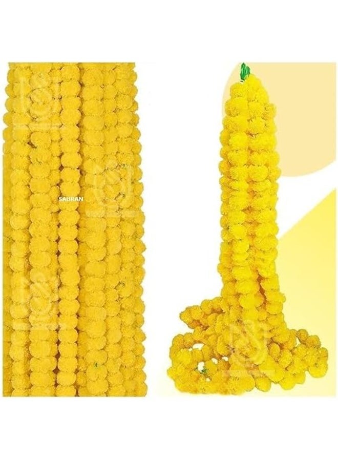 جيني مجموعة إكليل زهور القطيفة الصفراء الاصطناعية من جيني - 4 أقدام، إكليل زهور مزخرف لعيد ديوالي، والمعابد، وحفلات الزفاف الهندية، وتزيين المنازل - Image 3