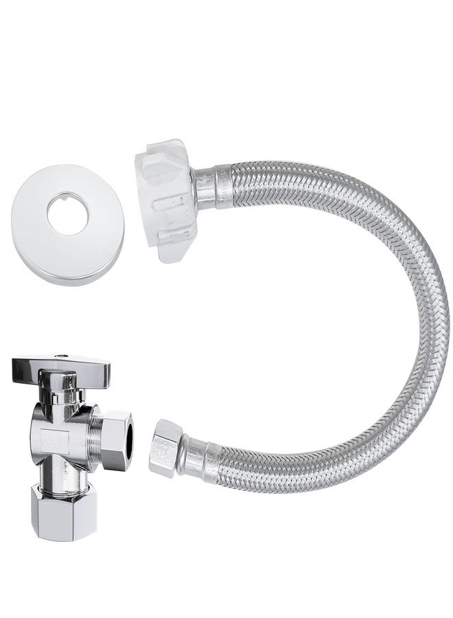 VINTEX Toilet Connector Plumbing kit，Complete Toilet Set Valve with 12" Long Stainless Steel Toilet Connector Hose，1/2 inch NOM Inlet x 3/8 inch OD Compression Outlet Angle Shut Off+Escutcheon Plate - Image 1