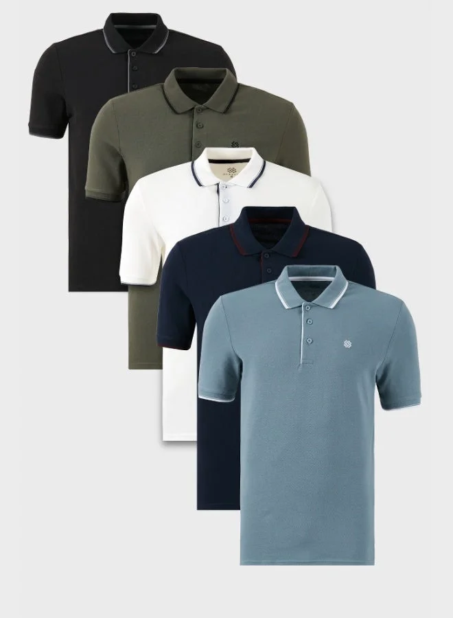 بوراتي تيشيرت رجالي قطن بولو بياقة وأزرار بتفاصيل خطوط بقصة ضيقة عبوة من  قطع