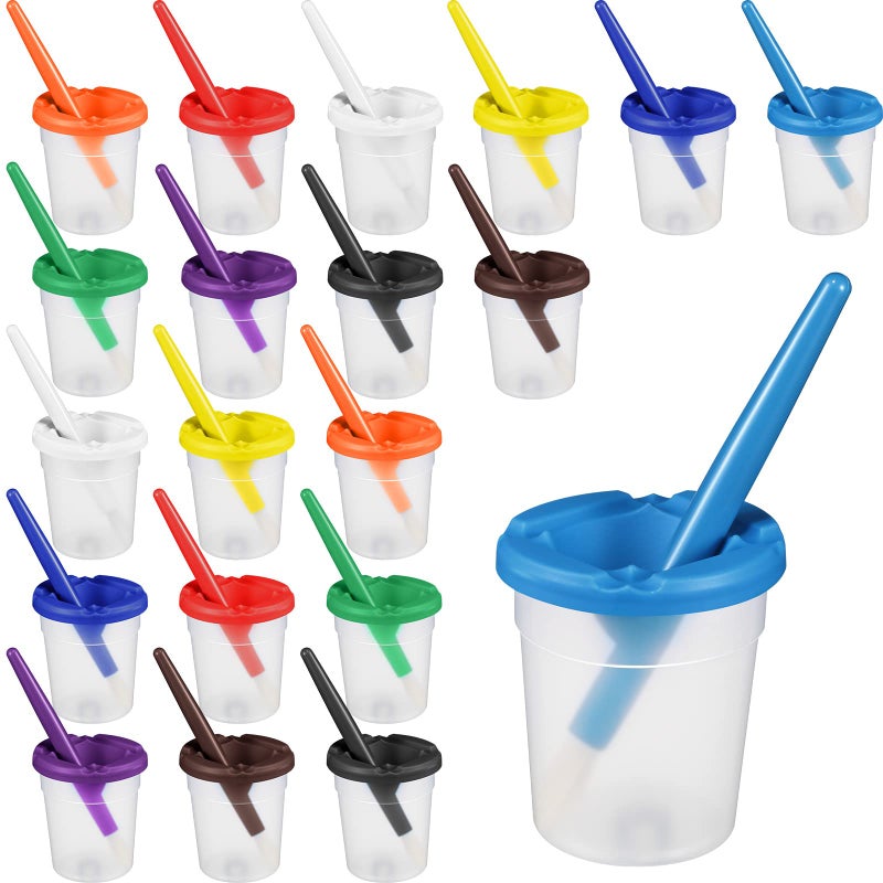 Marspark 40 Pieces Paint Cups with Lids for Kids Toddler No Spill Paint Cups with Brushes Acrylic Washable Spill Proof Painting Containers for Art Supplies Kids Early Learning Watercolor - Image 2