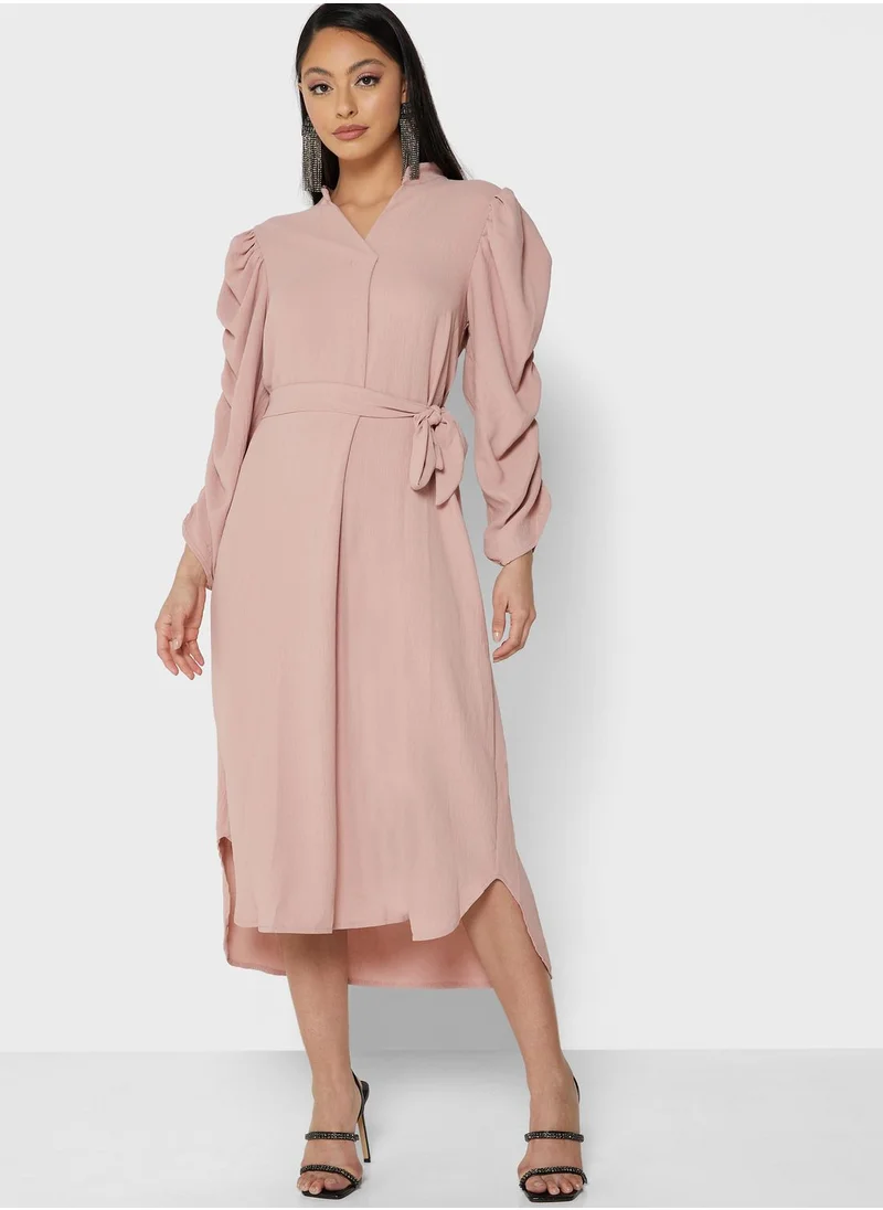 MELA LONDON Belt Detail V-Neck Dress