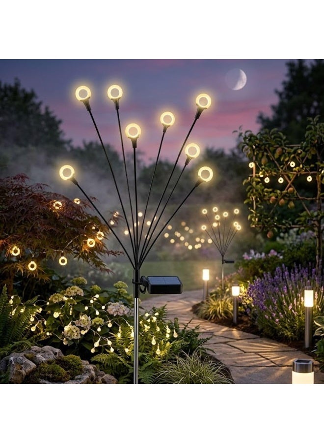 4 عبوات أضواء يراعات شمسية للحديقة، 32 مصباح LED مقاوم للماء، أضواء مناظر طبيعية خارجية متأرجحة، أبيض دافئ - Image 1