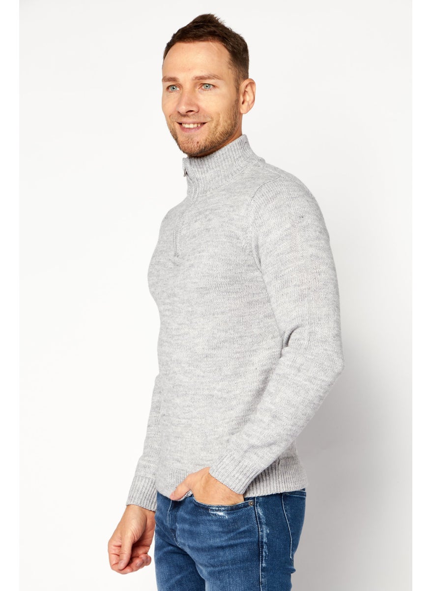 French Connection Men High Neck Knitted Long Sleeve Sweater, Grey  - Image 3