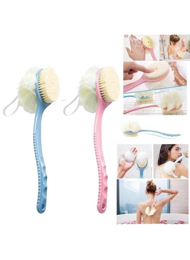Sarthu Bath Brush - Brush with Soft Loofah and Bristles, Back Scrubber with Curved Long Handled Shower Brush for Women & Men.(Multi color pack of 2) - Image 1