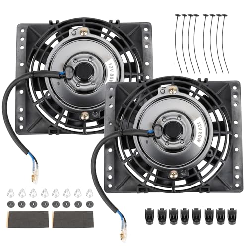 caqeg 6 Inch Electric Radiator Cooling Fans, Universal Slim Pull 12V 80W 650CFM Direct Replacement Electric Fan with Mount Kit Pack of 2, Black - Image 1