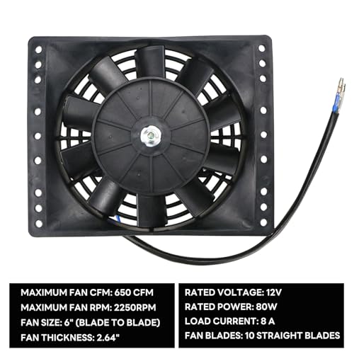 caqeg 6 Inch Electric Radiator Cooling Fans, Universal Slim Pull 12V 80W 650CFM Direct Replacement Electric Fan with Mount Kit Pack of 2, Black - Image 2