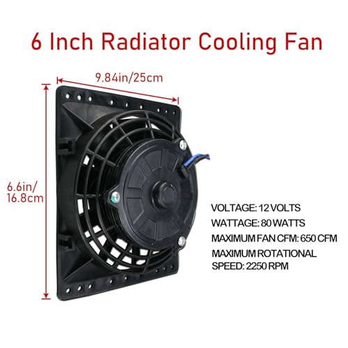 caqeg 6 Inch Electric Radiator Cooling Fans, Universal Slim Pull 12V 80W 650CFM Direct Replacement Electric Fan with Mount Kit Pack of 2, Black - Image 3