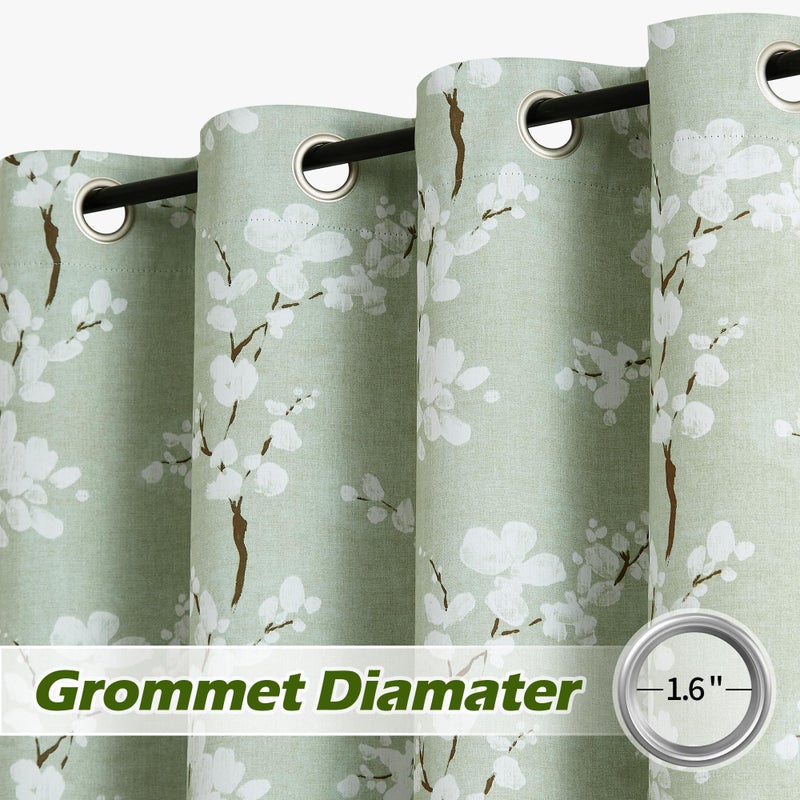 FMFUNCTEX 100% Blackout Sliding Door Curtains for Living Room  Green Floral Print Extra 100 Wide Window Curtain Panels for Sliding Glass Door  Thermal Insulated 1 Panel Grommet (White on Sage) - Image 2