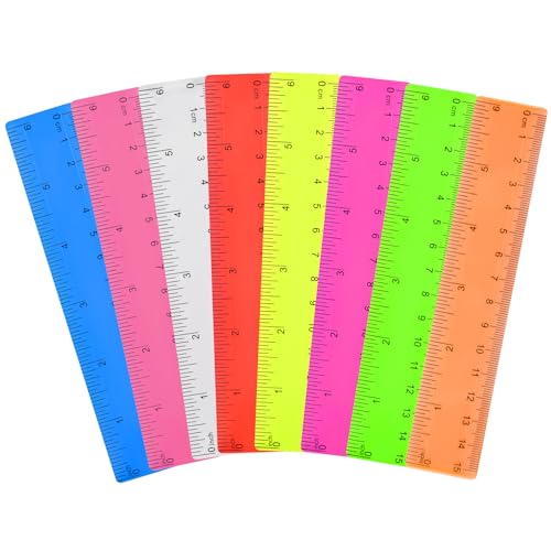 Unjoo Clear Plastic Ruler 6 Inch Straight Rulers, Bulk Assorted Colors, Shatterproof Ruler with Inches and Centimeters for School Classroom, Home, or Office (8 Pack) - Image 1