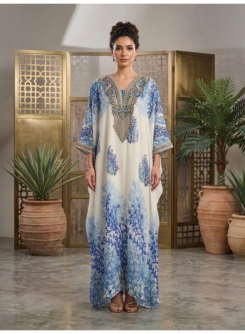 Alaya Women Floral Embroidered Chiffon Kaftan-AL3851A - Image 1
