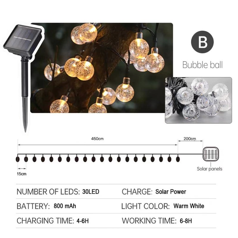 Outdoor Solar Fairy Lights 6 5 m 30 LED Fairy Lights 8 Modes 8H Timer IP65 Waterproof Balls Fairy Lights Outdoor Solar for Garden Balcony Decoration Patios Christmas Weddings Parties - Image 5