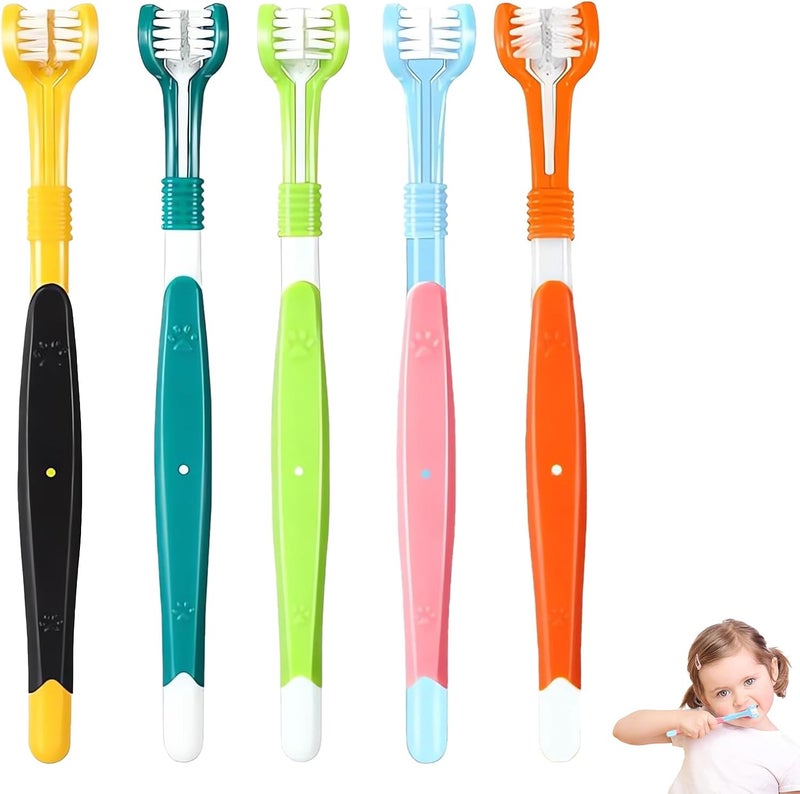 Vierone 5Pcs Autism Toothbrush 3 Sided Toothbrush Kids Adult Colorful Oral Cleaning Soft Bristle Toothbrushes Teeth Wrap Around Travel Toothbrushes - Image 1