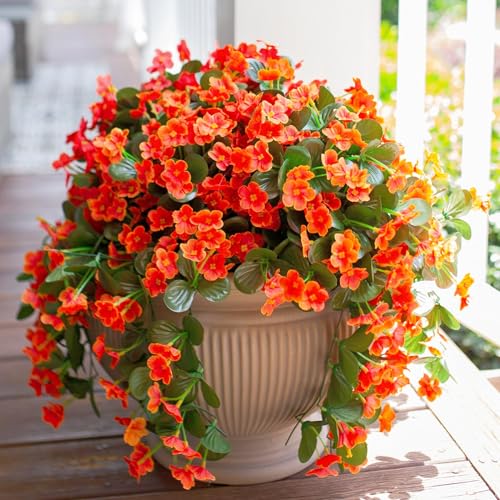 HyeFlora Artificial Fake Fall Hanging Flowers Plants for Outdoor Outside, 2PCS Faux Silk Orange Daisy Mums Trailing Vines UV Resistant Realistic Orchid for Autumn Front Door Porch Planter Patio Garden - Image 1