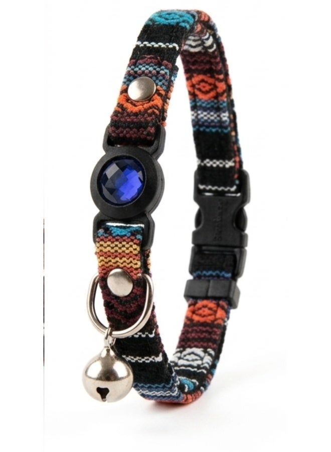 Daiso Cat Collar with Bell – Black Braid Multi-colored Adjustable Soft Nylon Pet Collar for Cats & Small Pets - Image 2