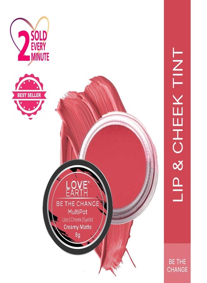 Love Earth Lip Tint & Cheek Tint Multipot-Be The Change With Richness Of Jojoba Oil And Vitamin E For Lips, Eyelids & Cheeks, Matte Finish - Rose Pink - Image 2