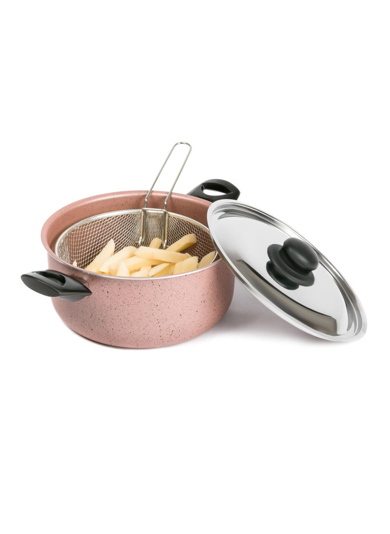 LAZORD Granite Frypot with Basket And Lid 24cm Cashmere 3.0 Piece 