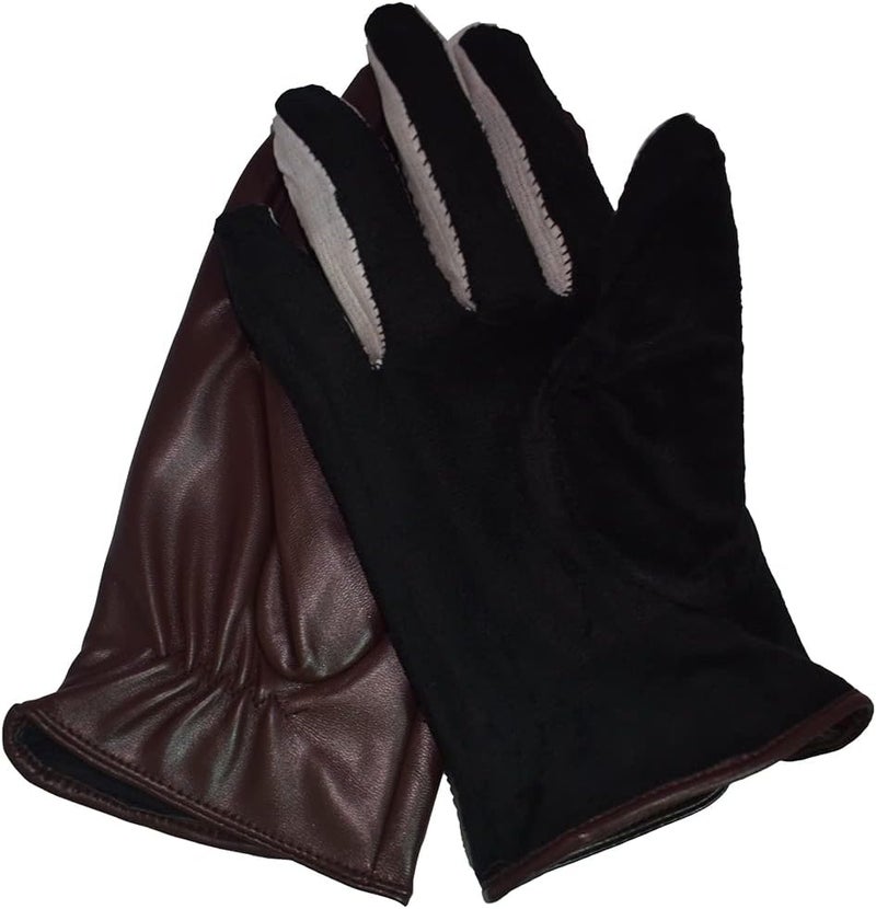 AZYOUNG Men’s Winter Autumn Black Brown Smooth PU Leather Plus Thick Velvet Touch Screen Gloves - Image 4