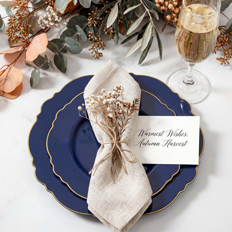 WDF 100pcs Blue Plastic Plates - Baroque Blue&Gold Disposable Plates for Parties/Wedding-50Plastic Dinner Plates 10.25in, 50Salad Plates 7.5in for Party/Birthday/Wedding/Passover/Easter - Image 4