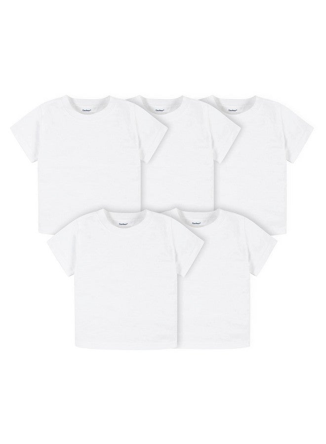 Gerber Gerber Baby Toddler 5-Pack Solid Short Sleeve T-Shirts Jersey 160 GSM, White, 3T  - Image 1