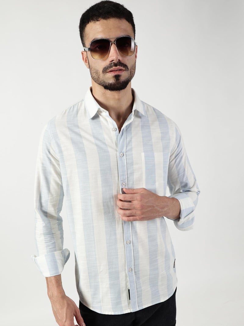 Thomas Scott Men’s Premium Slim Fit Striped Casual Shirt(TSNXSH06_Blue_L) - Image 5
