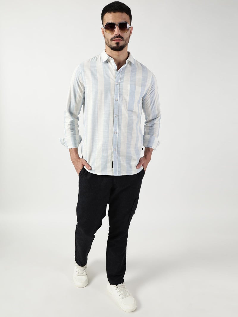 Thomas Scott Men’s Premium Slim Fit Striped Casual Shirt(TSNXSH06_Blue_L) - Image 4