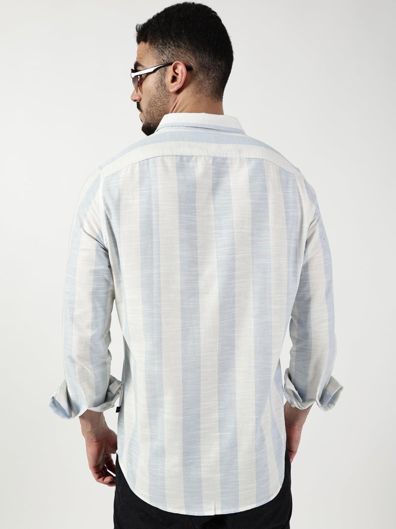 Thomas Scott Men’s Premium Slim Fit Striped Casual Shirt(TSNXSH06_Blue_L) - Image 3