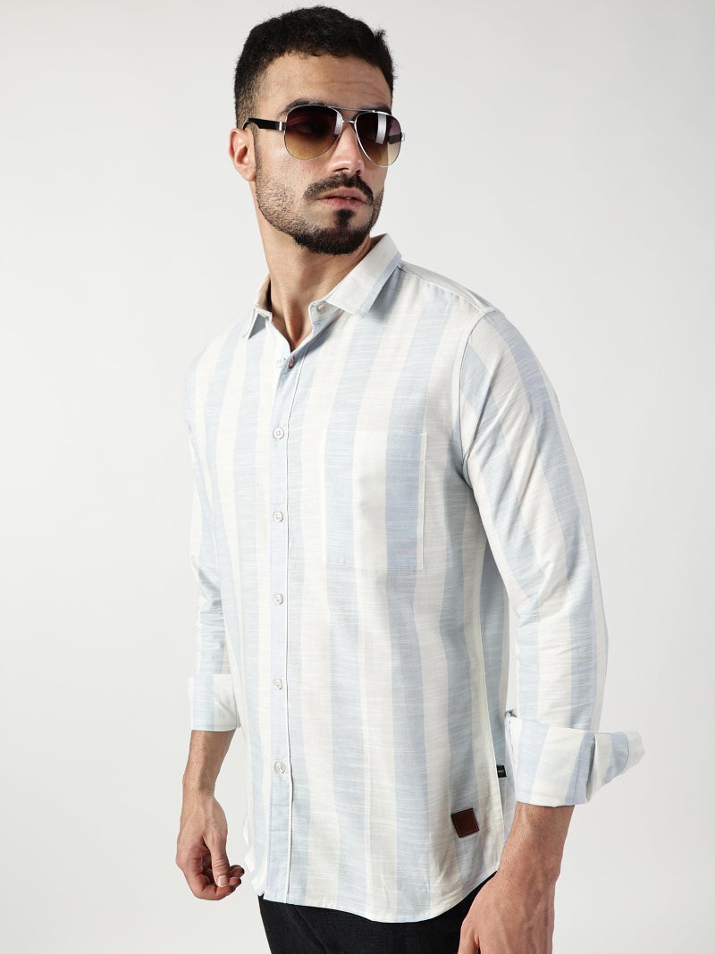 Thomas Scott Men’s Premium Slim Fit Striped Casual Shirt(TSNXSH06_Blue_L) - Image 2