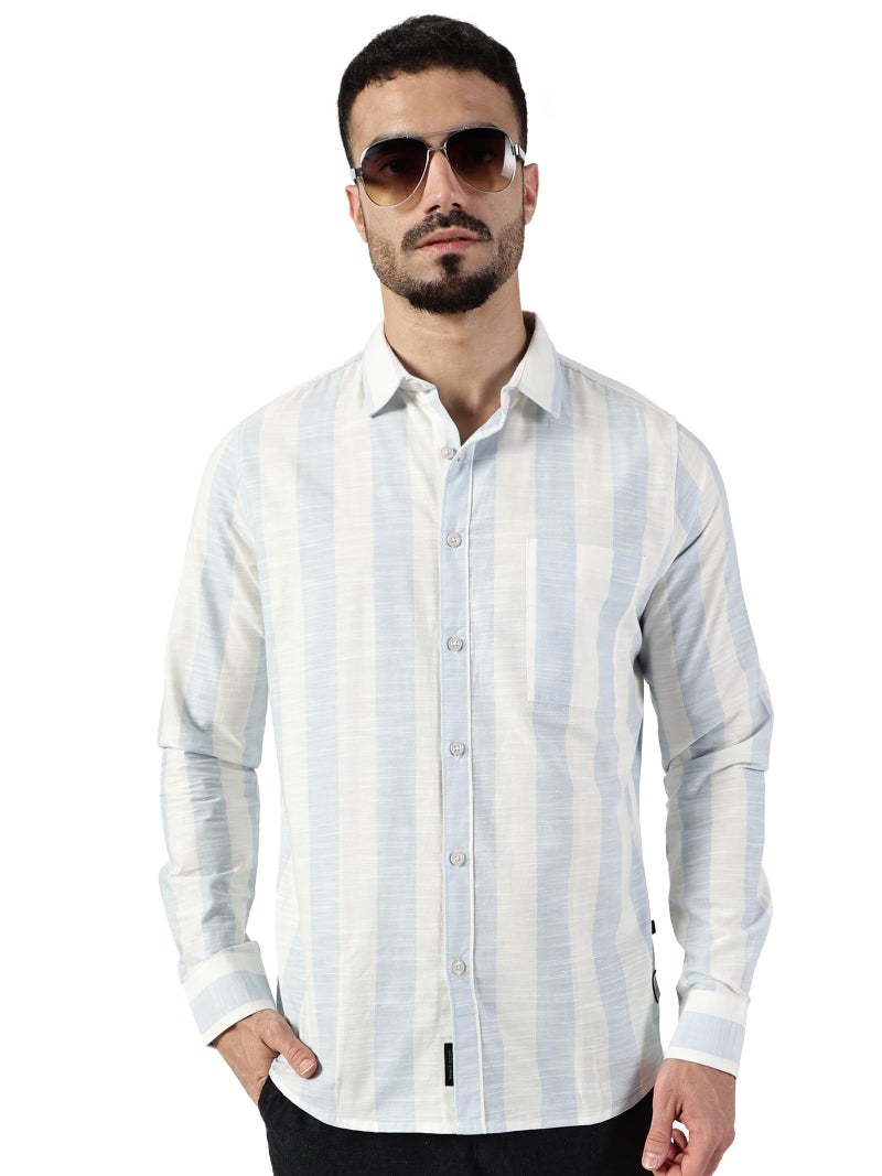 Thomas Scott Men’s Premium Slim Fit Striped Casual Shirt(TSNXSH06_Blue_L) - Image 1