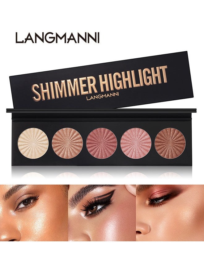 LANGMANNI Highlighter Powder Palette, Makeup Palette Facial Bronzers Illuminator Palette Highlighter Baked Waterproof Long Lasting Brilliant Lighten Skin Color Face (Highlighter Powder)  - Image 1