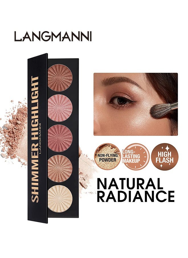LANGMANNI Highlighter Powder Palette, Makeup Palette Facial Bronzers Illuminator Palette Highlighter Baked Waterproof Long Lasting Brilliant Lighten Skin Color Face (Highlighter Powder)  - Image 2