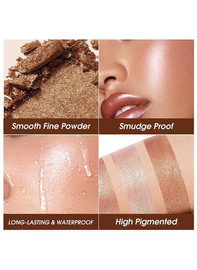 LANGMANNI Highlighter Powder Palette, Makeup Palette Facial Bronzers Illuminator Palette Highlighter Baked Waterproof Long Lasting Brilliant Lighten Skin Color Face (Highlighter Powder)  - Image 4