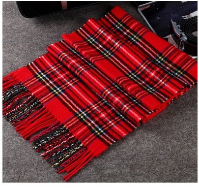 New Solid Color Cashmere-like Scarf with Tassels for Men and Women RED GREEN CHECK