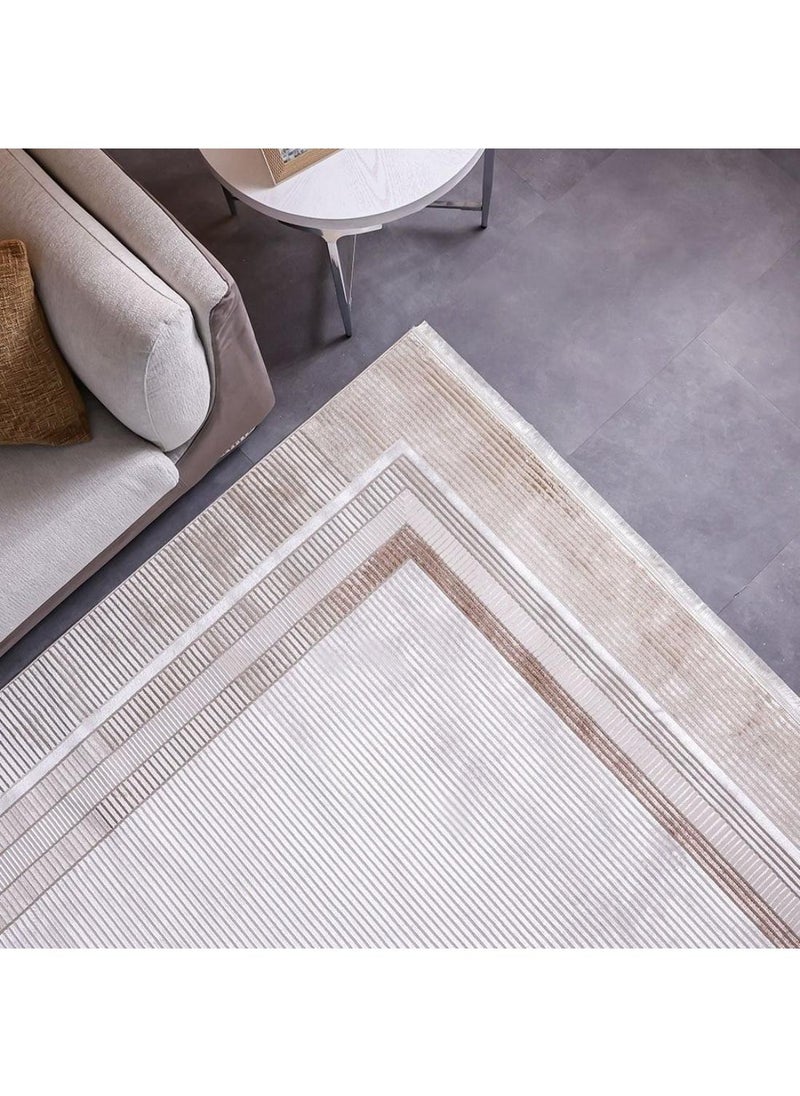 DANUBE HOME Pearl Artsilk Rug  Polyester Area Rug Floor Covering L180xW120cm-Cream & Bronze  - Image 1
