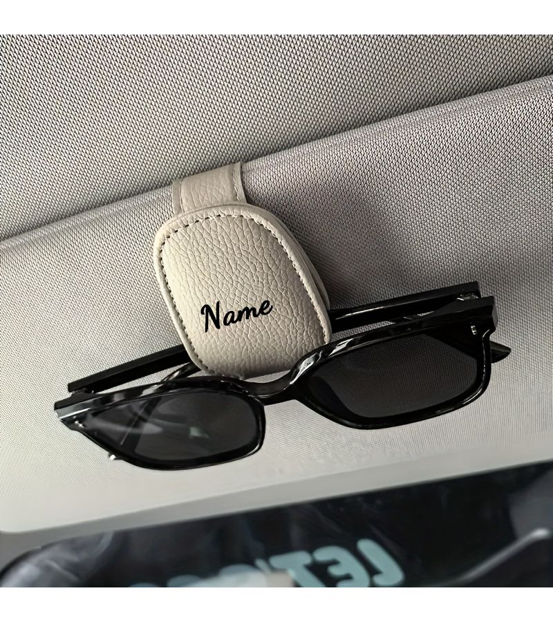 Black Custom Name Magnetic Car Sun Visor Glasses Holder Clip - Image 1