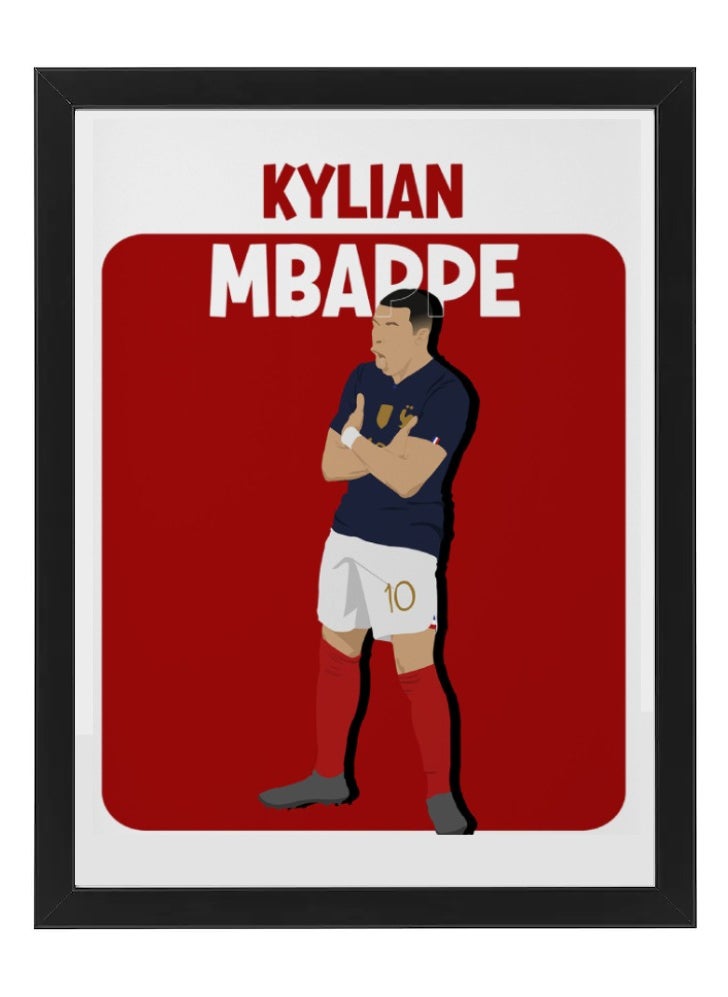 Boomah Accessories - Set of 4, Messi Ronaldo Neymar Mbappe ( Argentina Portugal Brazil France ) Football Gift Illustration Art Poster with Frame 50x40cm - Image 1