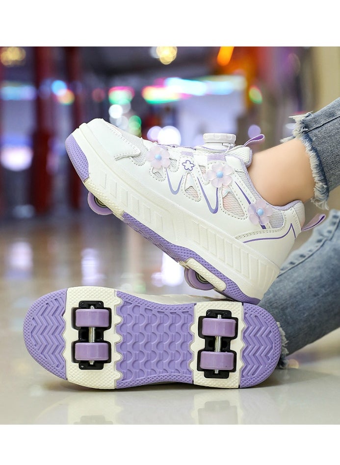 NIBEMINENT Kids Roller Skates Shoes 4 Wheels Roller Shoes Boys Girls Wheel Shoes Roller Sneakers Shoes for Beginner More Balanced  - Image 1