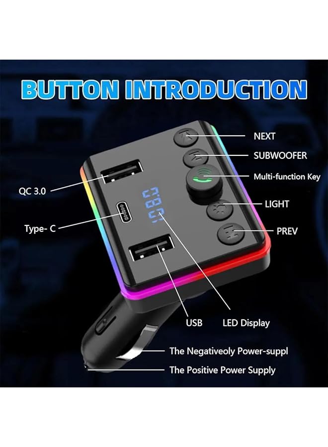 LDNIO Mp3 Player Car Bluetooth 5.0 Fm Transmitter Pd Type-C Dual Usb 3.1A Fast Charger Colorful Ambient Light Manual - Image 3