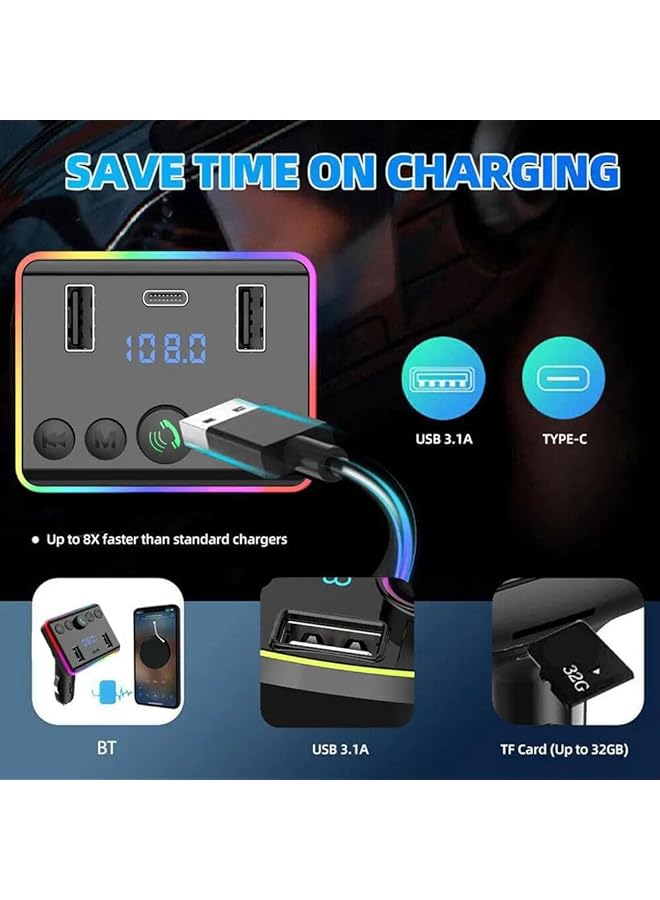 LDNIO Mp3 Player Car Bluetooth 5.0 Fm Transmitter Pd Type-C Dual Usb 3.1A Fast Charger Colorful Ambient Light Manual - Image 4