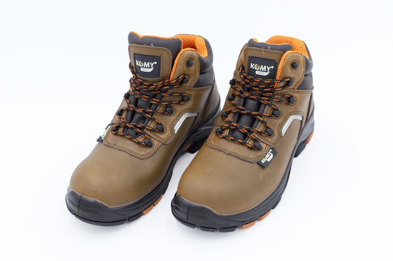 Komy Pro Series Premium Engineer High Ankle Safety Shoes S3L SR Non Metalic,  With Composite Toe Cap, Kevlar Midplate, Antistatic EVA ,PU/Rubber Outsole, Super Slip-Resistant , Breathable & Abrasion Resistant Mesh Lining & Brown Oil Leather Upper  - Model No: KMS225M - Image 4